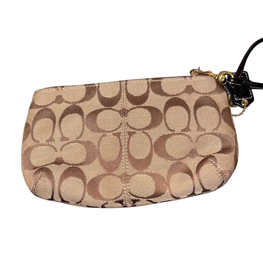Coach Vtg Brown & Tan Turn-lock Signature Wristlet Handbag, 2-Compartment Mini - Picture 2 of 6
